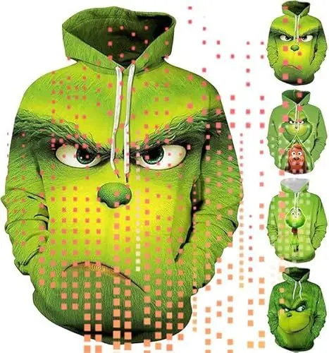 Produktbild: 𝑮𝒓𝒊𝒏𝒄𝒉 Langarm Weihnachtspullover Winter Elegant Weihnachten Pullover Damen Ugly Christmas Sweater Oversize Lustige Sweatshirt Kreativer Weihnachts Pullover Weihnachtsmann 3D Hoodie